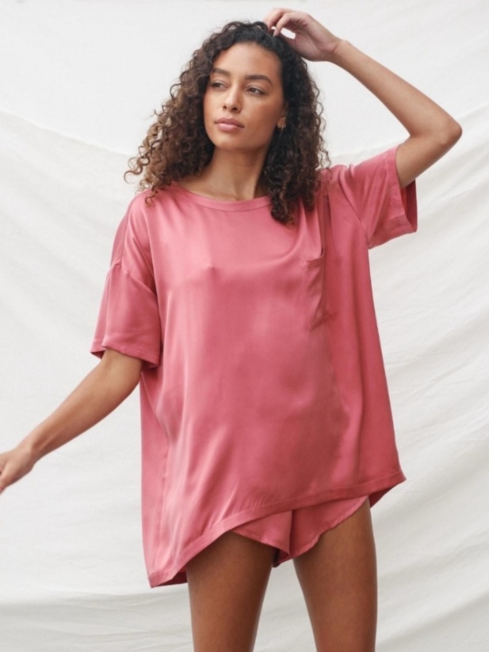 Lunya Washable Silk Tee Short Set in Rose Petal